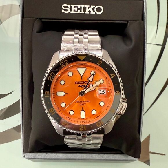 Seiko Other - Seiko Orange GMT Automatic Watch with Silver Band